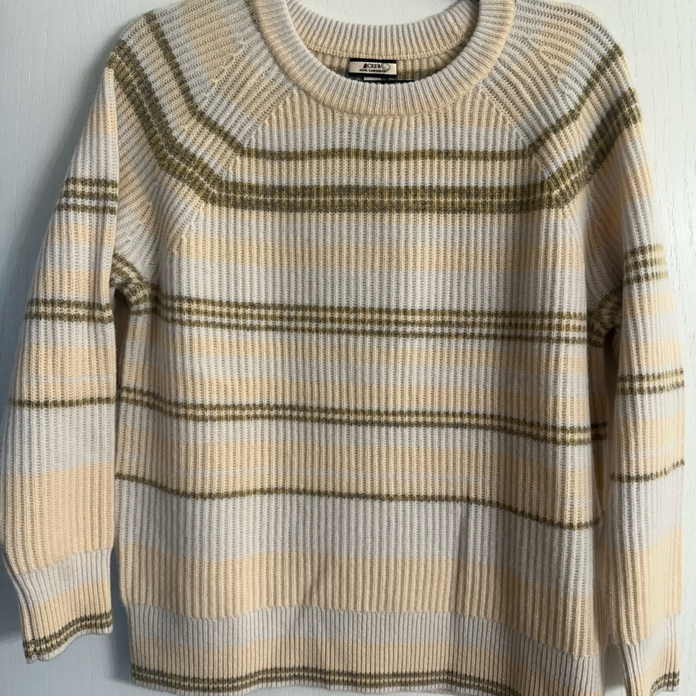 J. Crew Cream Striped Sweater 100% Cashmere NWT XS